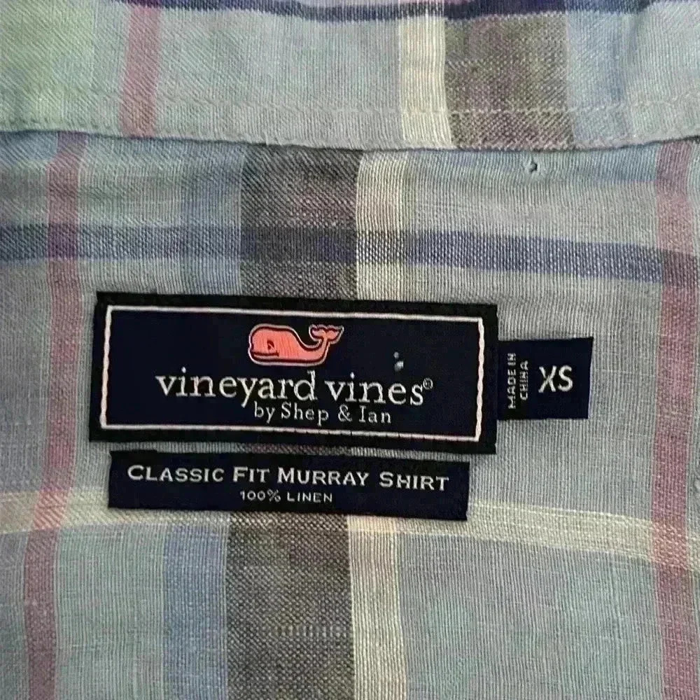 NWT Vineyard Vines 100% Linen Long Sleeve Button Down Plaid Shirt Men’s Size XS - Picture 7 of 13